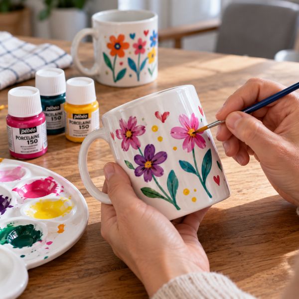 Personnalisation d'un mug avec de la peinture pour porcelaine
