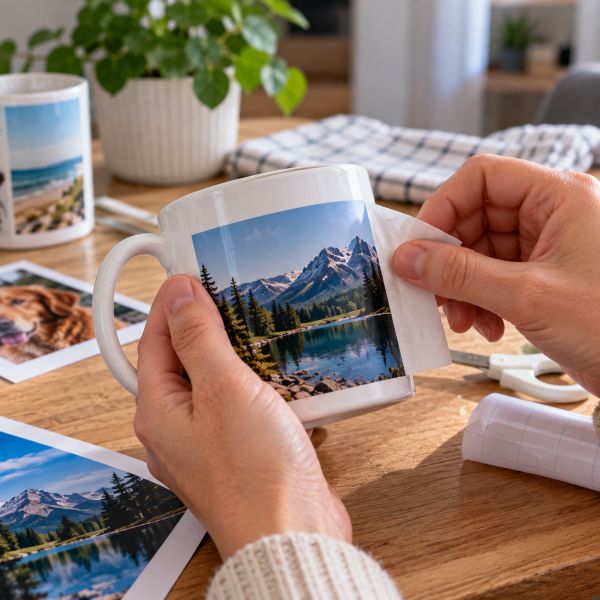 Application d'un motif par sublimation sur un mug blanc